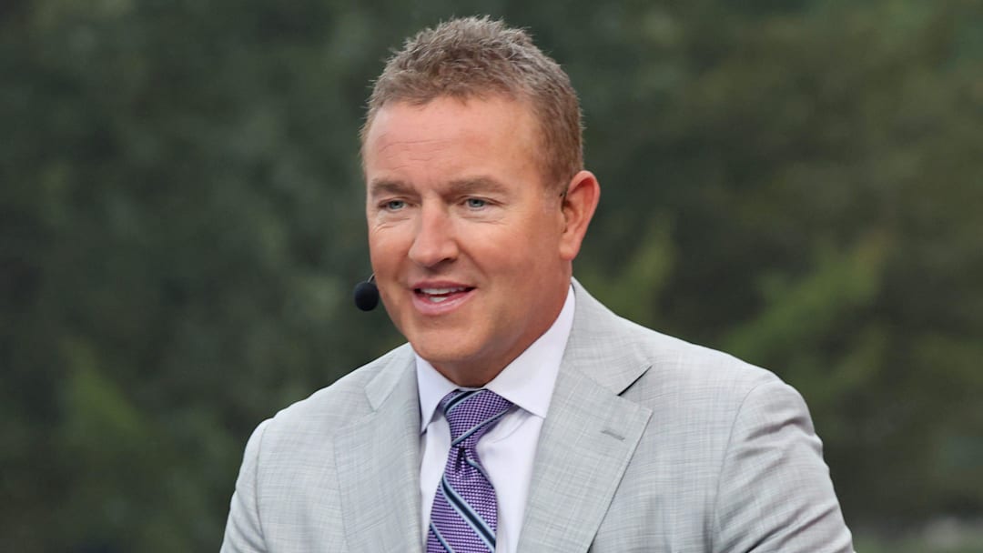 Kirk Herbstreit is on stage at ESPN College GameDay ahead of the University of Oklahoma-Michigan College football game on Sep 6, 2025 in Norman.