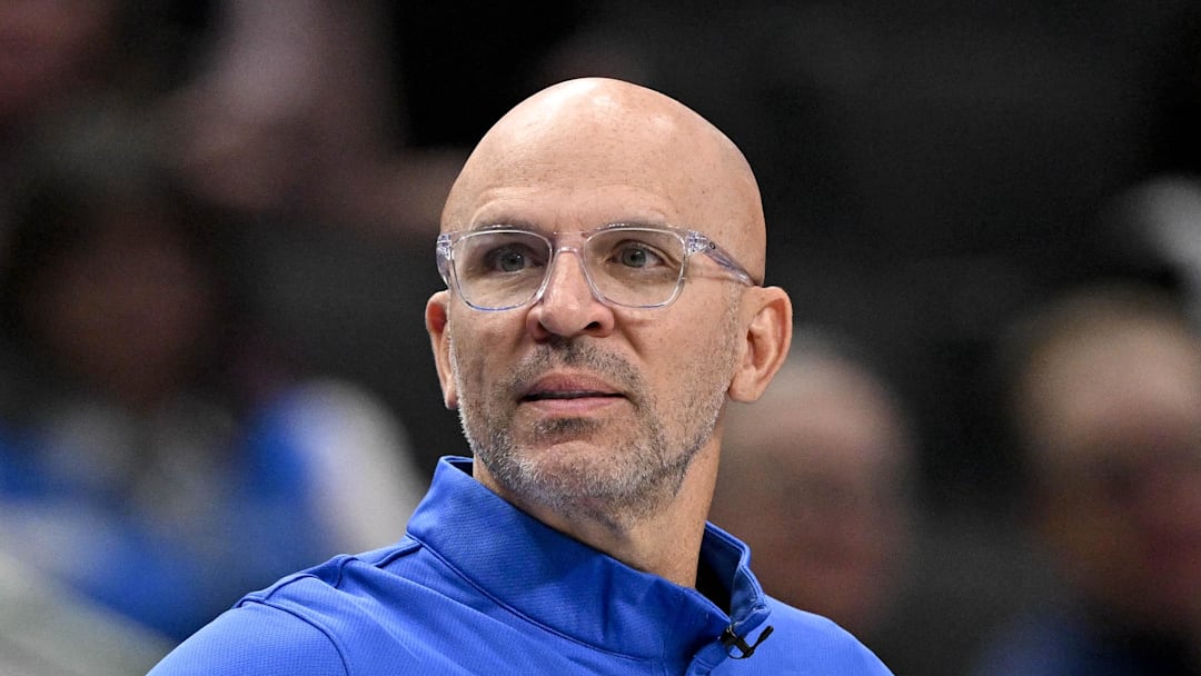 Dallas Mavericks head coach Jason Kidd motions to his team during the second half against the New York Knicks.