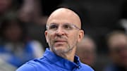 Dallas Mavericks head coach Jason Kidd motions to his team during the second half against the New York Knicks.