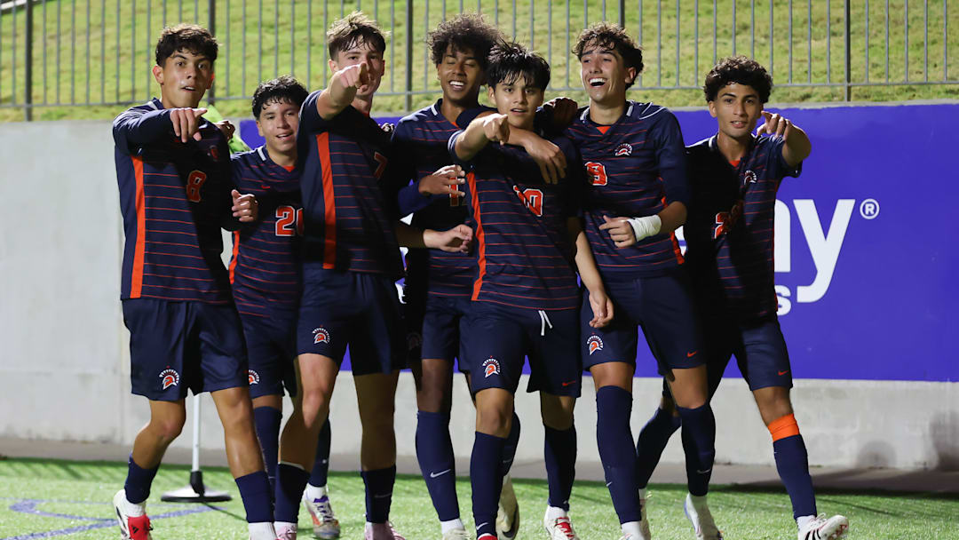 Having graduated 17 players from last year's historic state championship team, Seven Lakes, pictured here celebrating a goal during a scrimmage Monday, Dec. 30, 2024, in Katy,, begins its quest for a third straight state title with a lot of young, raw talent. 