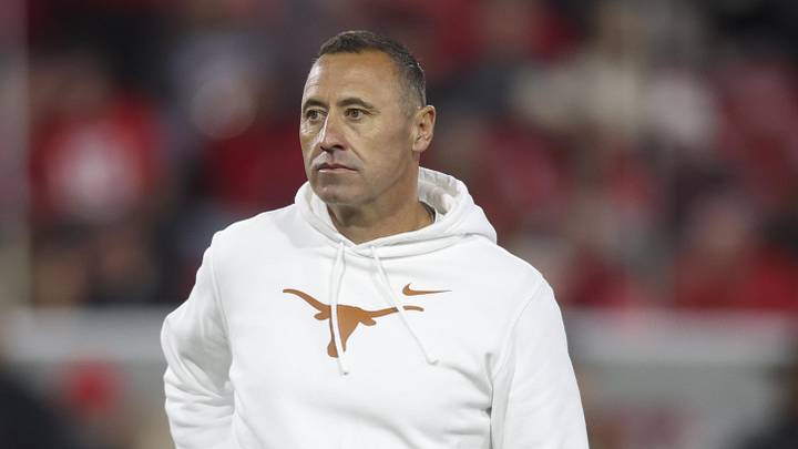 Nov 15, 2025; Athens, Georgia, USA; Texas Longhorns head coach Steve Sarkisian looks on prior to a game against the Georgia Bulldogs at Sanford Stadium. Mandatory Credit: Brett Davis-Imagn Images