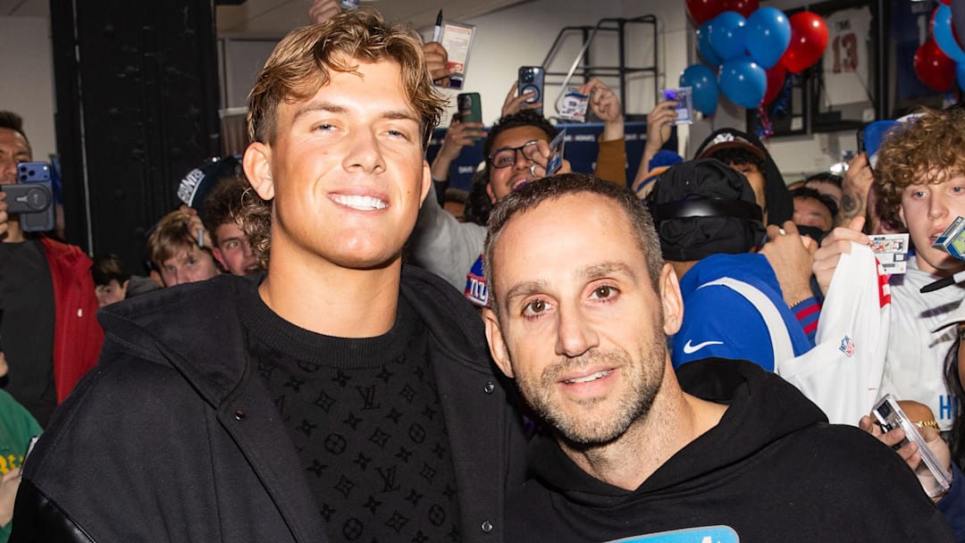 Jaxson Dart and Michael Rubin at Topps Rip Night at Dave & Adam's in New York City Jaxson Dart and Michael Rubin at Topps Rip Night at Dave & Adam's in New York City