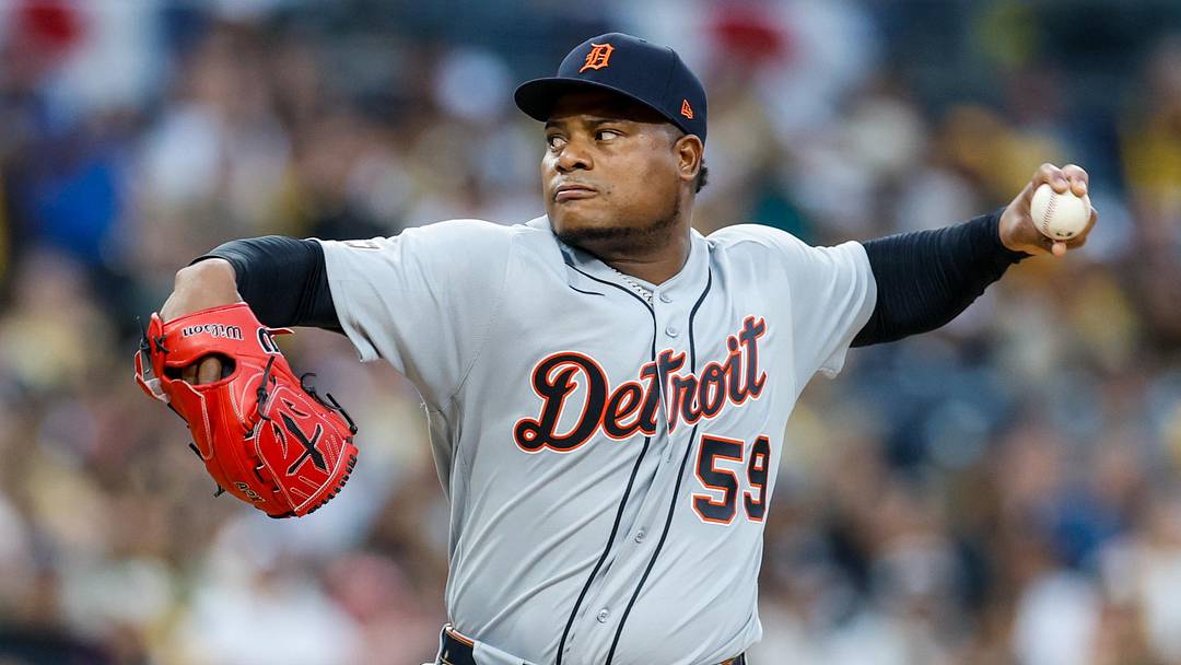 Mar 27, 2026; San Diego, California, USA; Detroit Tigers starting pitcher Framber Valdez (59) throws a pitch during the first inning against the San Diego Padres at Petco Park. Mandatory Credit: David Frerker-Imagn Images
