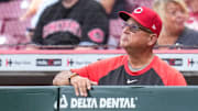 Cincinnati Reds manager Terry Francona looks on from the dugout in the ninth inning of the MLB National League game between the Cincinnati Reds and the Pittsburgh Pirates at Great American Ball Park in downtown Cincinnati on Thursday, Sept. 25, 2025. The Reds won, 2-1.
