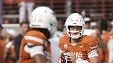 Nov 1, 2025; Austin, Texas, USA; Texas Longhorns quarterback Arch Manning (16) looks to pass on the first play of the game against the Vanderbilt Commodores at Darrell K Royal-Texas Memorial Stadium. Mandatory Credit: Scott Wachter-Imagn Images