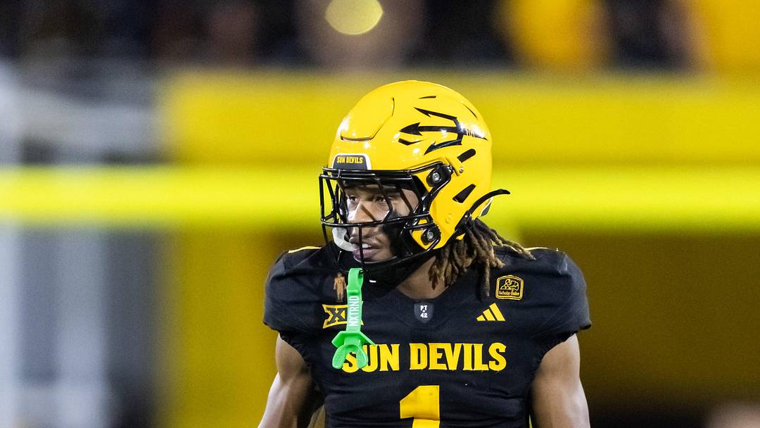 Oct 25, 2025; Tempe, Arizona, USA; Arizona State Sun Devils defensive back Keith Abney II (1) against the Houston Cougars at Mountain America Stadium. Mandatory Credit: Mark J. Rebilas-Imagn Images
