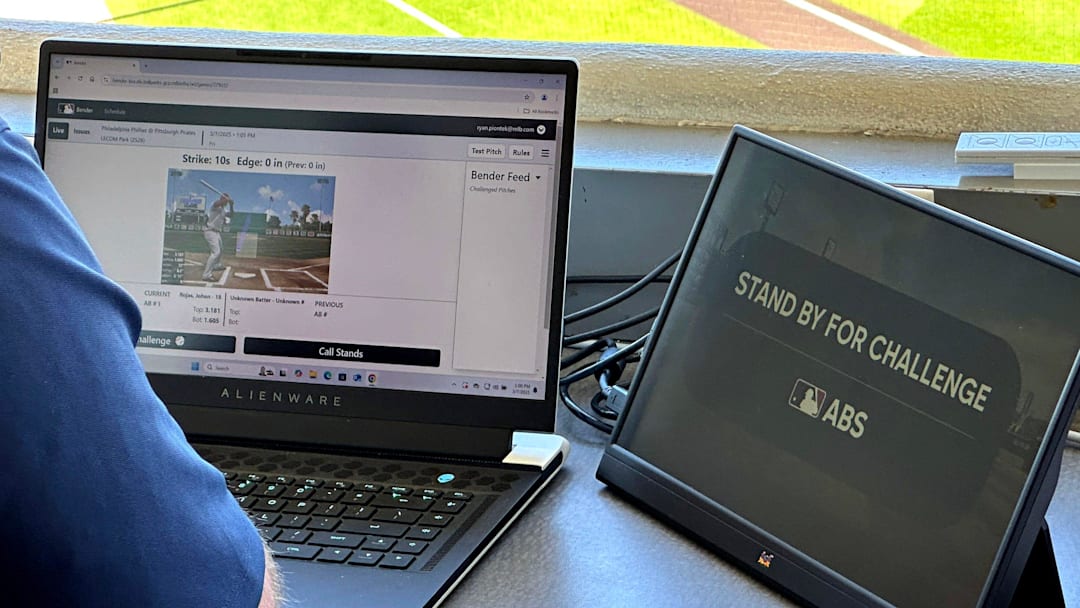 The ABS operator sits in the press box at LECOM Park during a spring training game between the Pittsburgh Pirates and Philadelphia Phillies on Friday, Mar. 7, 2025. Major League Baseball is testing an Automated Ball-Stike (ABS) challenge system at select spring training parks. The system allows players to challenge a limited number of ball/stike calls during a game. Calls can be overturned if the pitch tracking technology shows an umpire got a call wrong. The ABS operator sits in the press box at LECOM Park during a spring training game between the Pittsburgh Pirates and Philadelphia Phillies on Friday, Mar. 7, 2025. Major League Baseball is testing an Automated Ball-Stike (ABS) challenge system at select spring training parks. The system allows players to challenge a limited number of ball/stike calls during a game. Calls can be overturned if the pitch tracking technology shows an umpire got a call wrong.