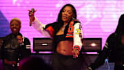 Grammy-nominated rapper GloRilla performs at halftime during the 2025 WNBA All Star Game at Gainbridge Fieldhouse. 
