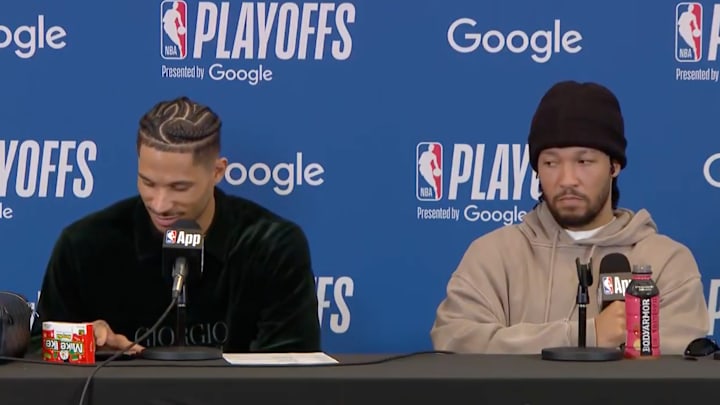 Josh Hart and Jalen Brunson on May 8, 2025. Josh Hart and Jalen Brunson on May 8, 2025.