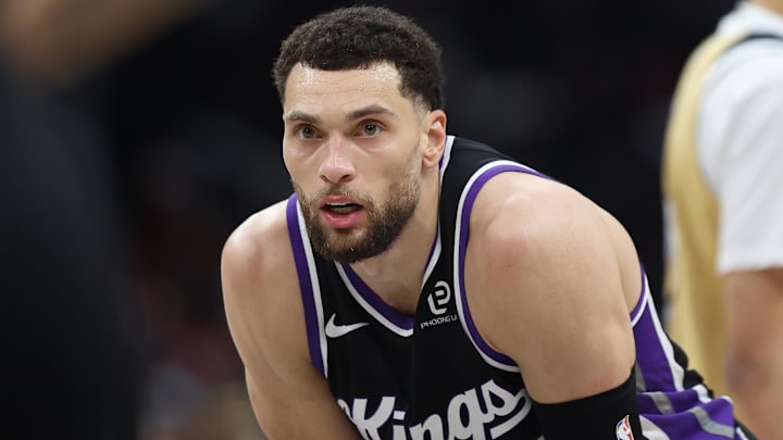 Feb 1, 2026; Washington, District of Columbia, USA; Sacramento Kings guard Zach LaVine (8) looks on during the second half against the Washington Wizards at Capital One Arena. Mandatory Credit: Daniel Kucin Jr.-Imagn Images