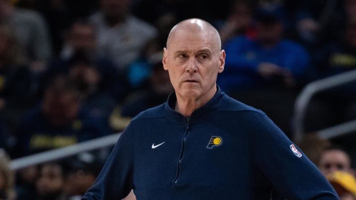 Nov 27, 2023; Indianapolis, Indiana, USA; Indiana Pacers head coach Rick Carlisle  in the first quarter against the Portland Trail Blazers at Gainbridge Fieldhouse. Mandatory Credit: Trevor Ruszkowski-USA TODAY Sports