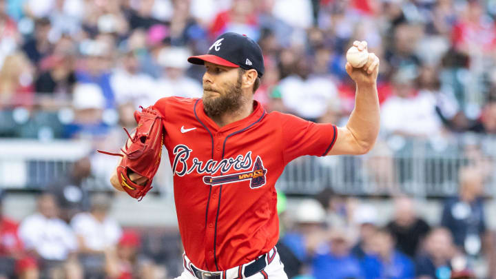 Atlanta Braves pitcher Chris Sale (51) pitches against Washington Nationals during the first inning at Truist Park on Aug 23.