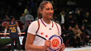 McDonald's All American West forward Sienna Betts (51) poses for photos after being named MVP at Barclays Center. 