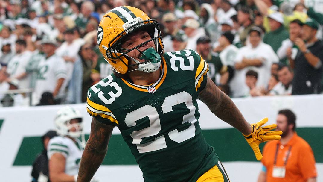Green Bay Packers wide receiver Skyy Moore (23) celebrates returning a punt for 63-yards during the fourth quarter.