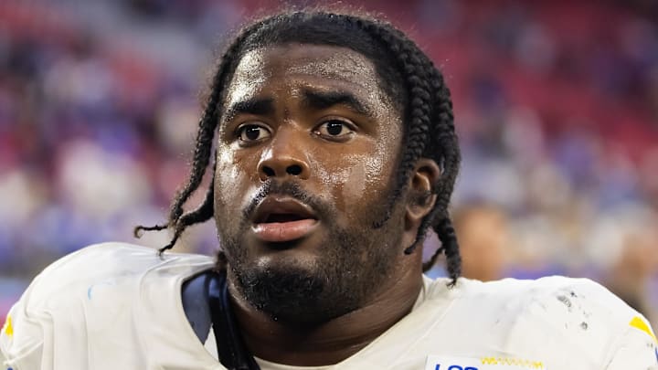 Los Angeles Rams linebacker Keir Thomas (96). Mandatory Credit: Mark J. Rebilas-Imagn Images