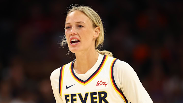 Sophie Cunningham is in 'death' mood cheering on Fever vs. Dream from rehab  table