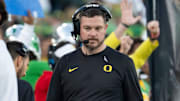 Oregon head coach Dan Lanning looks down during the second half as the Oregon Ducks face the Ohio State Buckeyes Wednesday, Jan. 1, 2025, in the quarterfinal of the College Football Playoff at the Rose Bowl in Pasadena, Calif.
