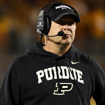 Purdue Boilermakers head coach Barry Odom looks on 