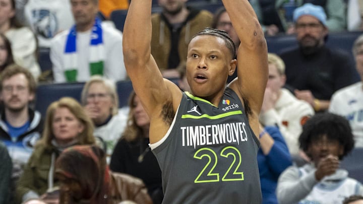 Feb 23, 2025; Minneapolis, Minnesota, USA; Minnesota Timberwolves guard Jaylen Clark (22) shoots the ball against the Oklahoma City Thunder in the second half at Target Center. Mandatory Credit: Jesse Johnson-Imagn Images Feb 23, 2025; Minneapolis, Minnesota, USA; Minnesota Timberwolves guard Jaylen Clark (22) shoots the ball against the Oklahoma City Thunder in the second half at Target Center. Mandatory Credit: Jesse Johnson-Imagn Images