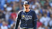 Sep 13, 2025; Chicago, Illinois, USA; Tampa Bay Rays pitcher Pete Fairbanks (29) celebrates after defeating the Chicago Cubs at Wrigley Field. 