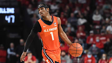Jan 11, 2022; Lincoln, Nebraska, USA;  Illinois Fighting Illini guard Trent Frazier (1) dribbles