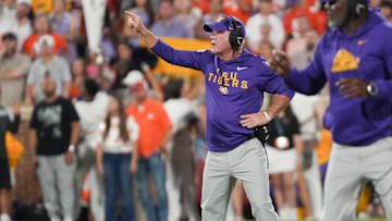 Louisiana State University Head Coach Brian Kelly during the first quarter at Memorial Stadium in Clemson, S.C. Saturday, August 30, 2025.