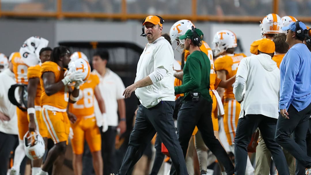 Sep 14, 2024; Knoxville, Tennessee, USA; Tennessee Volunteers head coach Josh Heupel during the game against the Kent State Golden Flashes at Neyland Stadium. Mandatory Credit: Randy Sartin-Imagn Images Sep 14, 2024; Knoxville, Tennessee, USA; Tennessee Volunteers head coach Josh Heupel during the game against the Kent State Golden Flashes at Neyland Stadium. Mandatory Credit: Randy Sartin-Imagn Images