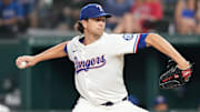 Texas Rangers starting pitcher Jacob deGrom (48) delivers a pitch to the Los Angeles Angels during the second inning at Globe Life Field. 
