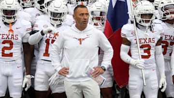 Texas Longhorns head coach Steve Sarkisian waits to lead his team onto the field prior to the game against the Mississippi State Bulldogs at Davis Wade Stadium at Scott Field.
