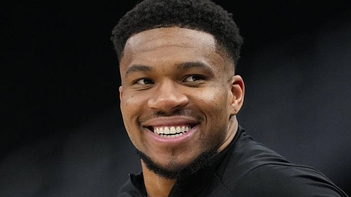 Apr 10, 2026; Milwaukee, Wisconsin, USA;  Milwaukee Bucks forward Giannis Antetokounmpo looks on during warmups prior to the game against the Brooklyn Nets at Fiserv Forum. Mandatory Credit: Jeff Hanisch-Imagn Images