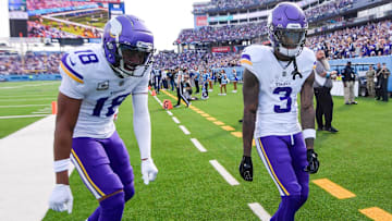 Minnesota Vikings WRs Justin Jefferson (18) and Jordan Addison (3)