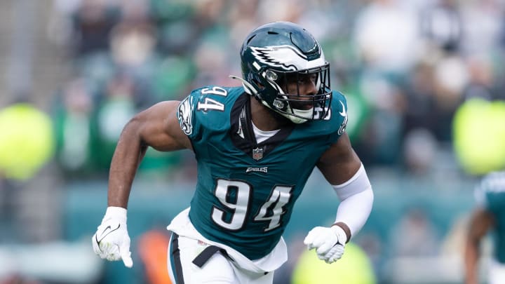 Dec 31, 2023; Philadelphia, Pennsylvania, USA; Philadelphia Eagles defensive end Josh Sweat (94) in action against the Arizona Cardinals at Lincoln Financial Field. Mandatory Credit: Bill Streicher-USA TODAY Sports