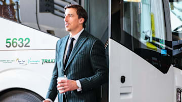 Apr 11, 2025; Calgary, Alberta, CAN; Minnesota Wild goaltender Marc-Andre Fleury (29) arrives at the arena prior to the game against the Calgary Flames at Scotiabank Saddledome. Mandatory Credit: Sergei Belski-Imagn Images