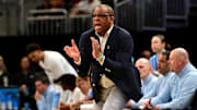Mar 21, 2025; Milwaukee, WI, USA; North Carolina Tar Heels head coach Hubert Davis during the first half of a first round NCAA men’s tournament game against the Mississippi Rebels at Fiserv Forum. Mandatory Credit: Benny Sieu-Imagn Images