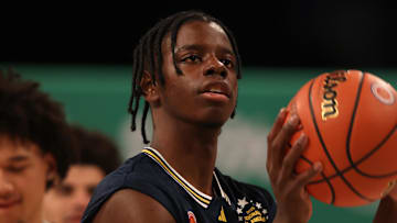 Mar 31, 2025; Brooklyn, New York, USA; McDonald’s All American West forward Caleb Wilson (8) shoots the ball during the Sprite Jam Fest at Barclay's Center. Mandatory Credit: Pamela Smith-Imagn Images