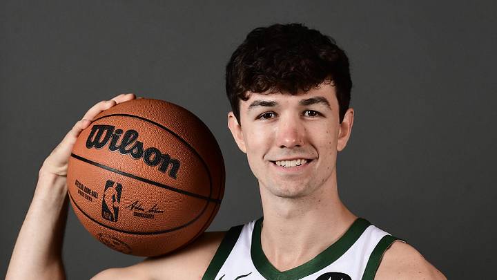Milwaukee Bucks guard Cormac Ryan (30) poses for a picture during Milwaukee Bucks Media Day at the Fiserv Forum on Sep 29, 2025.