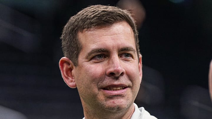 Feb 6, 2025; Boston, Massachusetts, USA; Boston Celtics general manager Brad Stevens on the court before the start of the game against the Dallas Mavericks at TD Garden. Mandatory Credit: David Butler II-Imagn Images
