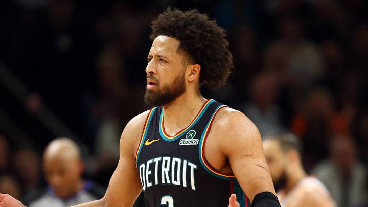 Jan 29, 2026; Phoenix, Arizona, USA; Detroit Pistons guard Cade Cunningham (2) reacts against the Phoenix Suns in the first half at Mortgage Matchup Center. Mandatory Credit: Mark J. Rebilas-Imagn Images