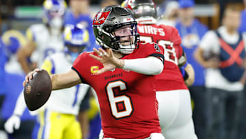 Tampa Bay Buccaneers QB Baker Mayfield left Sunday's disaster with an apparent shoulder injury. \