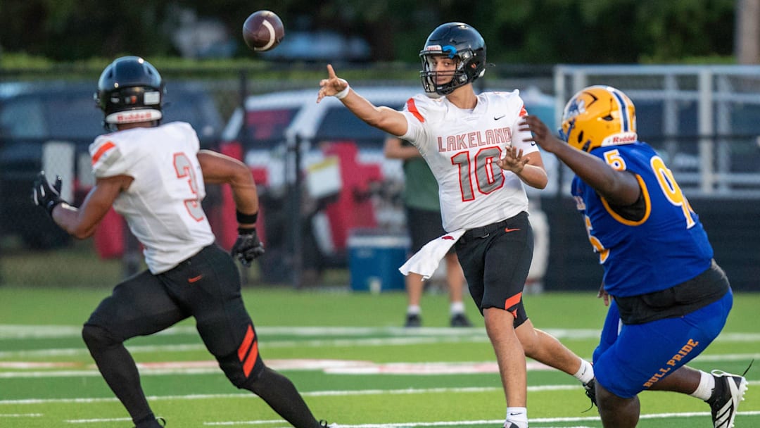 Lakeland quarterback Joaquin Kavouklis on Saturday night in the Kickoff Classic at Vero Beach High School. Lakeland quarterback Joaquin Kavouklis on Saturday night in the Kickoff Classic at Vero Beach High School.