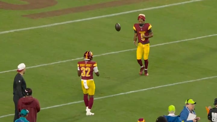 Daniels had exited the game just before Croskey-Merritt's big moment. Daniels had exited the game just before Croskey-Merritt's big moment.