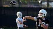 Texas Longhorns quarterback, Arch Manning during his first practice of the spring season.