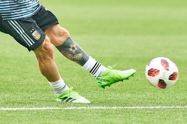 Messi has bis left leg tattooed.