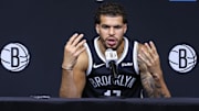 Sep 23, 2025; Brooklyn, NY, USA;  Brooklyn Nets forward Michael Porter Jr. (17) speaks at Media Day. Mandatory Credit: Wendell Cruz-Imagn Images