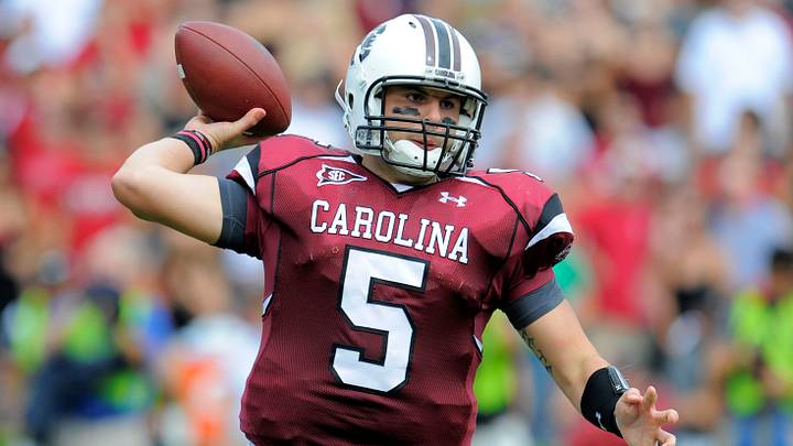 October 3, 2009; Columbia, SC, USA; South Carolina Gamecocks quarterback Stephen Garcia (5) throws a pass against the Kentucky Wildcats in the third quarter at Williams-Brice Stadium. South Carolina defeated Kentucky 28-26. Mandatory Credit: Dale Zanine/USA TODAY Sports