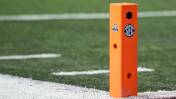 View of a pylon with the SEC logo during the SEC Championship college football game 