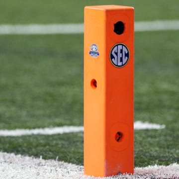 View of a pylon with the SEC logo during the SEC Championship college football game 