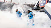 Tennessee Titans defensive tackle Jeffery Simmons and defensive tackle T'Vondre Sweat take the field.