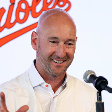 Nov 4, 2025; Baltimore, MD, USA; Craig Albernaz is introduced as the new Baltimore Orioles manager at Warehouse Bar. Mandatory Credit: Daniel Kucin Jr.-Imagn Images