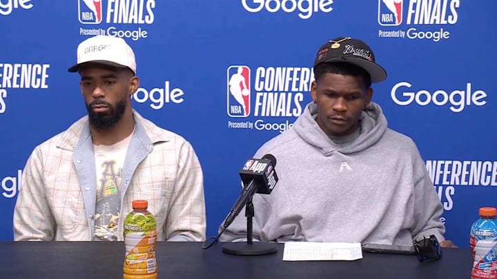 Minnesota Timberwolves' Mike Conley and Anthony Edwards on May 28, 2025. Minnesota Timberwolves' Mike Conley and Anthony Edwards on May 28, 2025.
